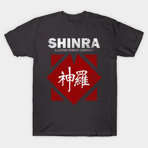 Shinra Electric Power Company Distressed T-Shirt - FF7 - Final Fantasy 7 - Shinra - Cloud Strife - Sephiroth - Soldier - Materia - Tifa T-Shirt by ParkersGear